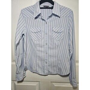 Women's American Eagle Snap Button Down Blue Striped Shirt M